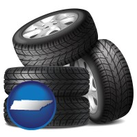 tn map icon and four tires with alloy wheels