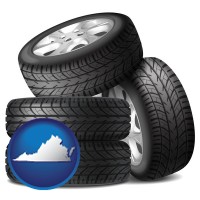 va map icon and four tires with alloy wheels