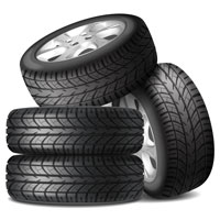 four tires with alloy wheels