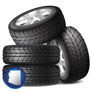 four tires with alloy wheels - with Arizona icon