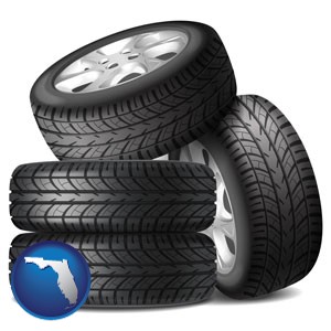 four tires with alloy wheels - with Florida icon