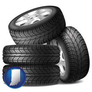 four tires with alloy wheels - with Indiana icon