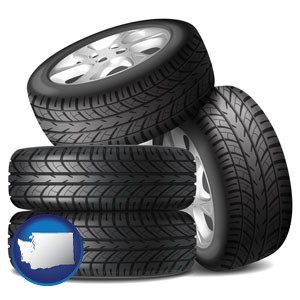 four tires with alloy wheels - with Washington icon