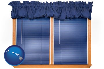 window blinds and valance curtains - with Hawaii icon