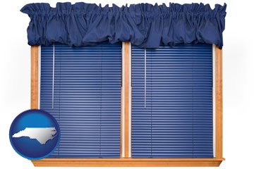 window blinds and valance curtains - with North Carolina icon