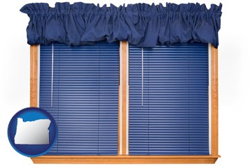 window blinds and valance curtains - with Oregon icon