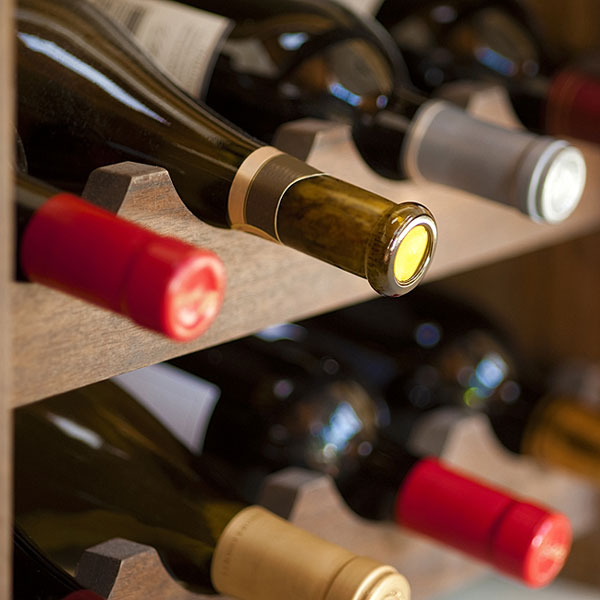 wine bottles in a wine rack (large image)