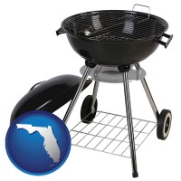 florida map icon and a kettle-style charcoal grill