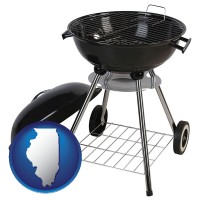 illinois map icon and a kettle-style charcoal grill