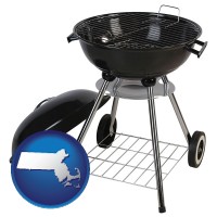 massachusetts map icon and a kettle-style charcoal grill