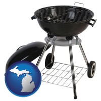 michigan map icon and a kettle-style charcoal grill