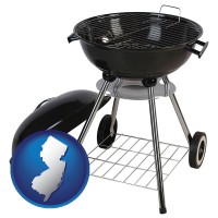 new-jersey map icon and a kettle-style charcoal grill