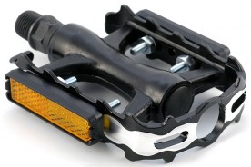 a bicycle pedal with orange reflectors