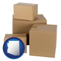 arizona map icon and a stack of cardboard boxes