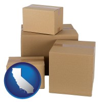 california map icon and a stack of cardboard boxes