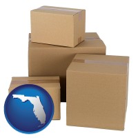 florida map icon and a stack of cardboard boxes