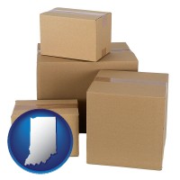 indiana map icon and a stack of cardboard boxes