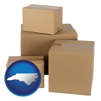 north-carolina map icon and a stack of cardboard boxes