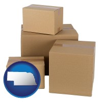 nebraska map icon and a stack of cardboard boxes
