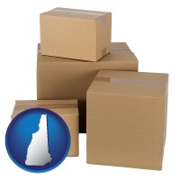 new-hampshire map icon and a stack of cardboard boxes