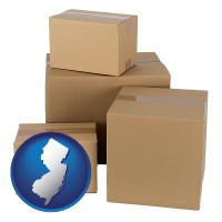 new-jersey map icon and a stack of cardboard boxes