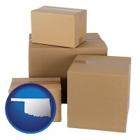 oklahoma map icon and a stack of cardboard boxes