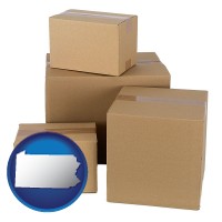 pennsylvania map icon and a stack of cardboard boxes