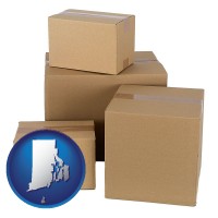 rhode-island map icon and a stack of cardboard boxes