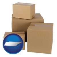 tennessee map icon and a stack of cardboard boxes