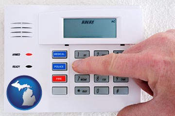 setting a home burglar alarm - with Michigan icon