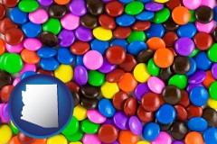 arizona map icon and colorful candies