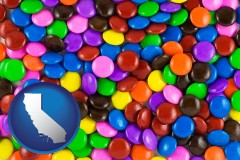 california map icon and colorful candies