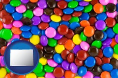colorado map icon and colorful candies