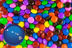 hawaii map icon and colorful candies