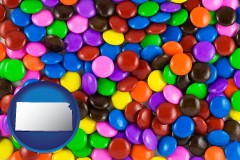 kansas map icon and colorful candies