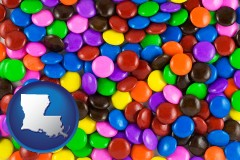 louisiana map icon and colorful candies