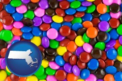 massachusetts map icon and colorful candies
