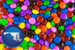 maryland map icon and colorful candies