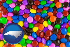 north-carolina map icon and colorful candies