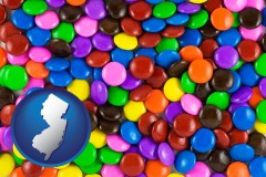 new-jersey map icon and colorful candies