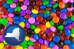 new-york map icon and colorful candies