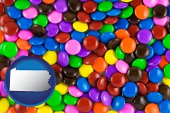 pennsylvania map icon and colorful candies