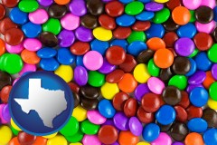texas map icon and colorful candies