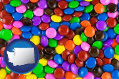 washington map icon and colorful candies