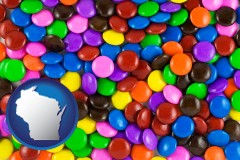 wisconsin map icon and colorful candies