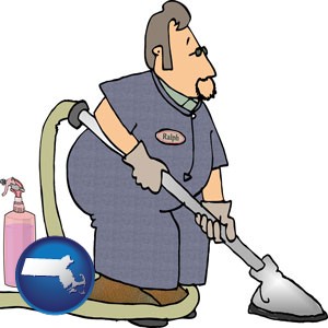 a carpet cleaner using carpet cleaning products - with Massachusetts icon