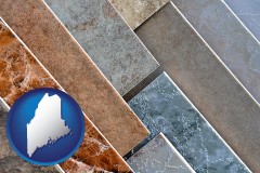 maine map icon and ceramic tile samples