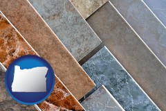 oregon map icon and ceramic tile samples