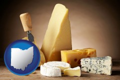 ohio map icon and assorted cheeses