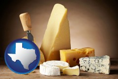 texas map icon and assorted cheeses